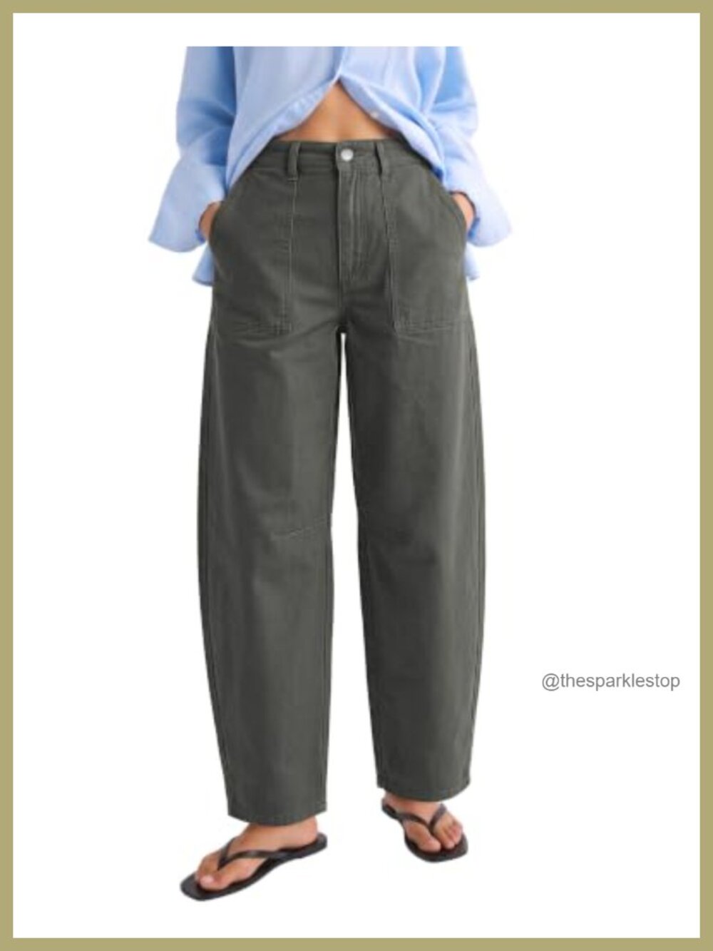 High Waisted Ankle Barrel Pants Cotton Twill Chino Trousers